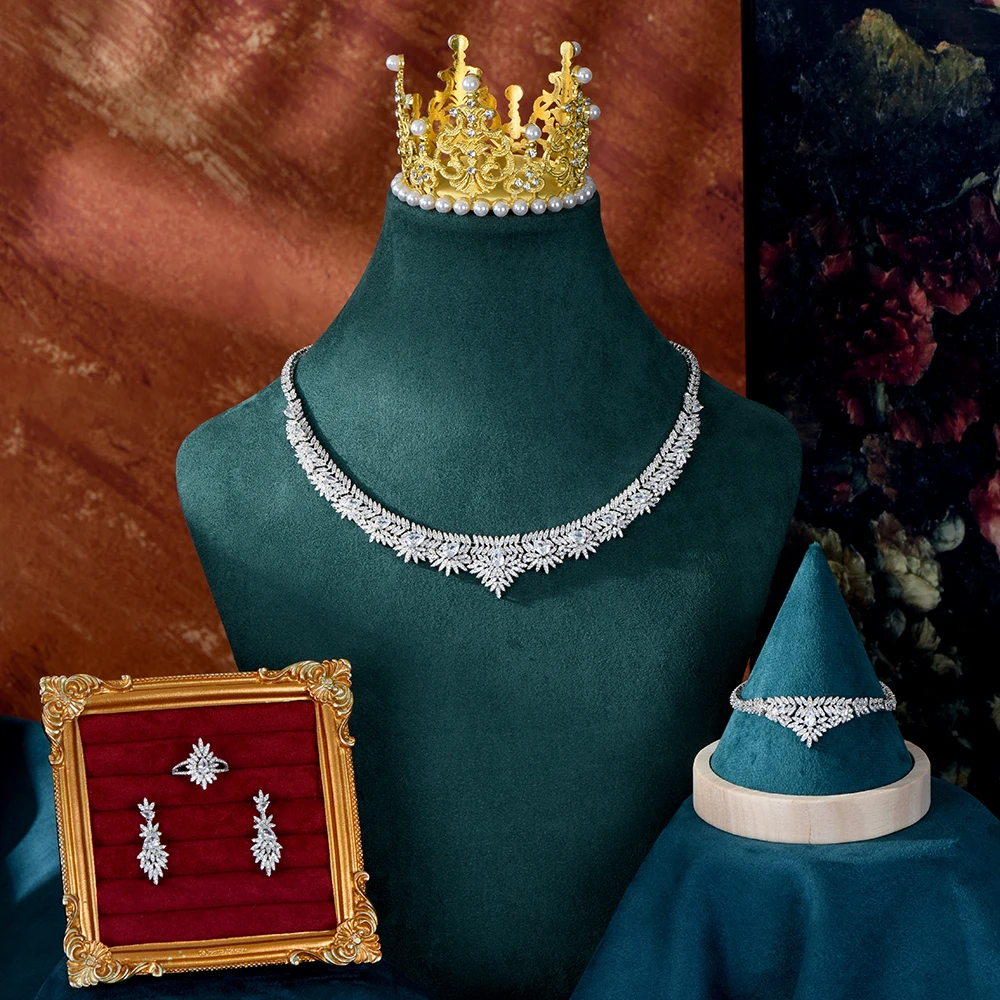 

HIBRIDE Gorgeous stereo sliver color Jewelry Necklace Earrings Women Light Luxury Decoration Dubai Wedding Holiday Gift L-10