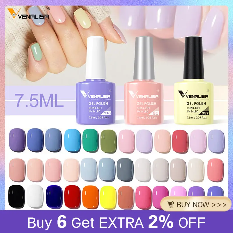 VENALISA Nail Gel Polish Full Coverage Gorgeous Color 7.5ml Base Soak Off UV LED Gel Lacquer Nail Varnish Semi Permanent Gellack