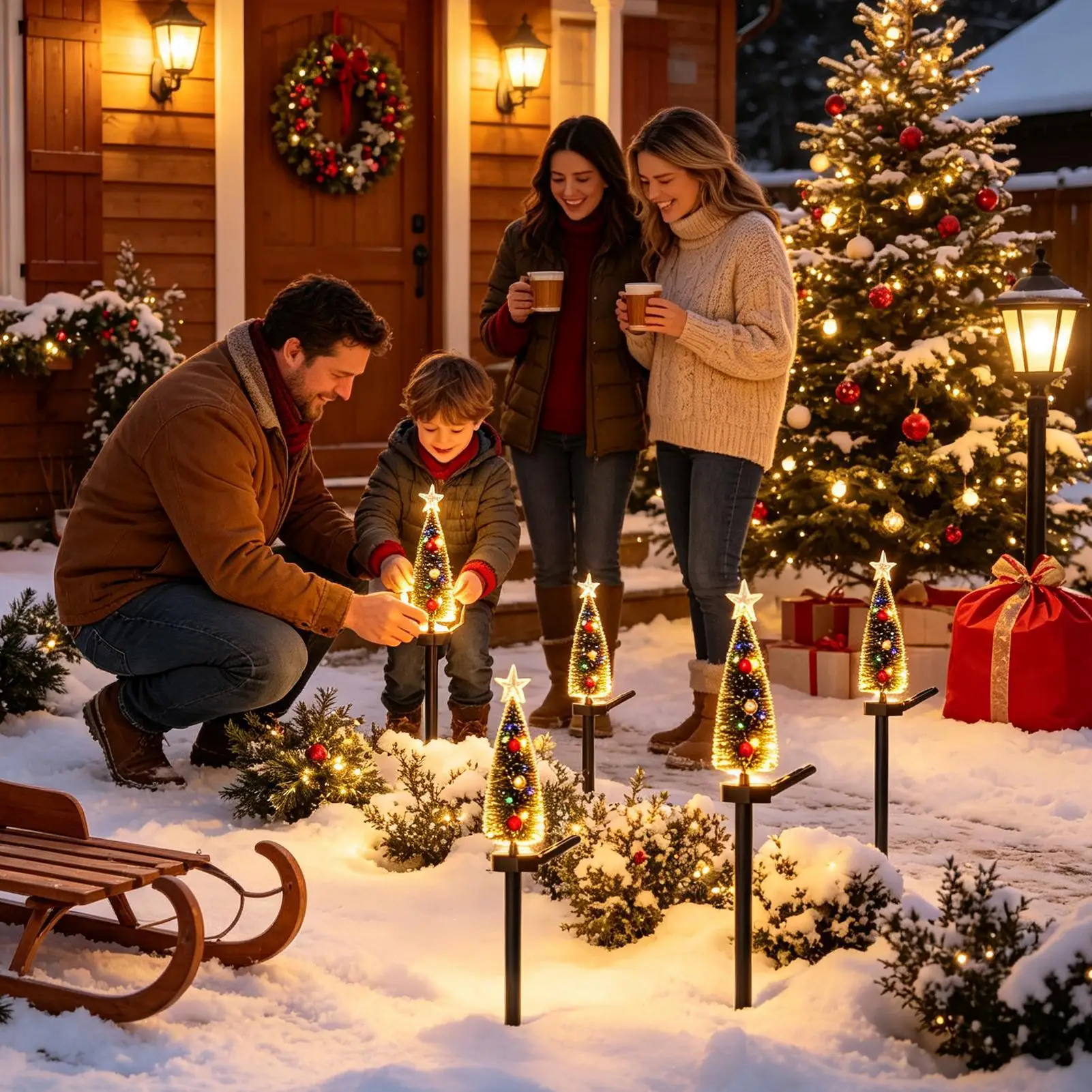 Christmas Solar Lights Outdoor 2 Pieces Acrylic LED Tree Garden Stakes Solar Christmas Lights Outdoor Waterproof For Pathway