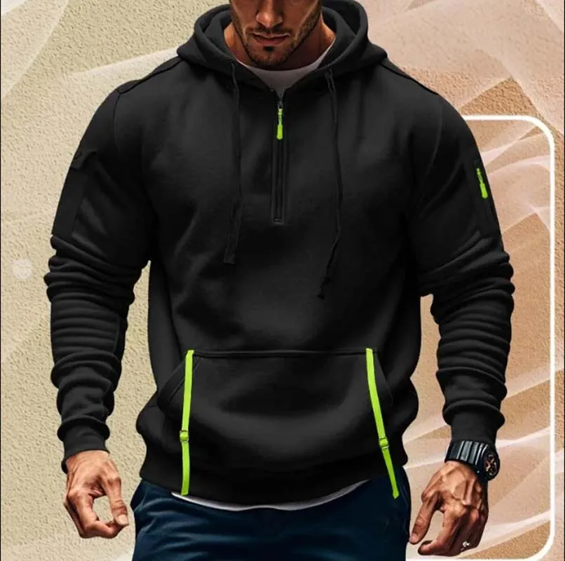 ﻿   Jaquetas streetwear 2025 nova primavera e outono moletom com capuz masculino zíper multi bolso correndo esportes lazer moda hoodie