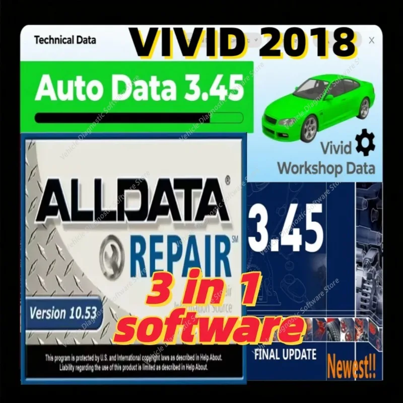 2026 Popular combinations Auto.Data 3.45 Vivid Workshop 2018 alldata 10.53 Data Parts Catalog diagnostic pour voiture win7/win10
