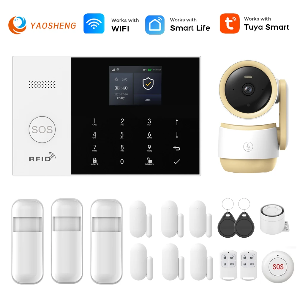 

Tuya Smart Life APP Compatible Wireless GSM Alarm System WiFi Burglar Detection Real-Time Alerts for Home Garage Office Shop