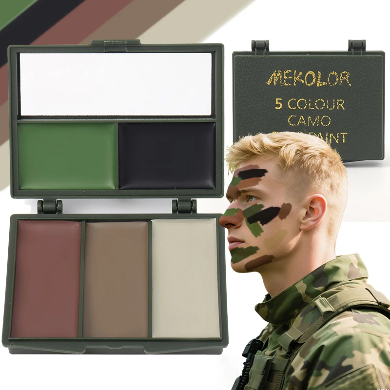 5-Farben-Camouflage, Gesichtsbemalung, Camouflage-Topcoat, Camouflage-Themenparty, Baseball, Fußball, Rollenspiel, echtes Camouflage-Make-up-Öl zum Camouflage und Mischen