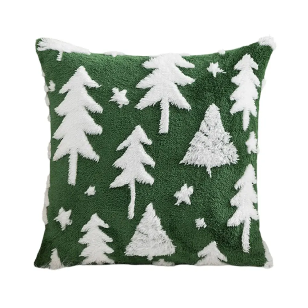 1pcs 45CM Throw Pillowcase Without Core Christmas Tree Green Red Snowflake Velvet 18*18 Inches Festive Party Supplies