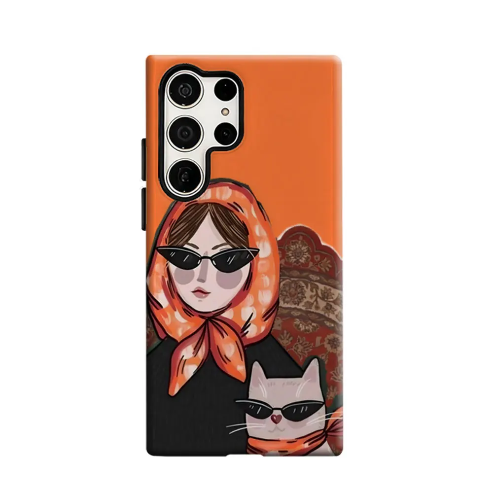 Funda CaseLumi para Samsung Galaxy S25 S24 S23 Ultra Plus HD, Rígida, Naranja, Cool Duo, Doble Capa, Protectora