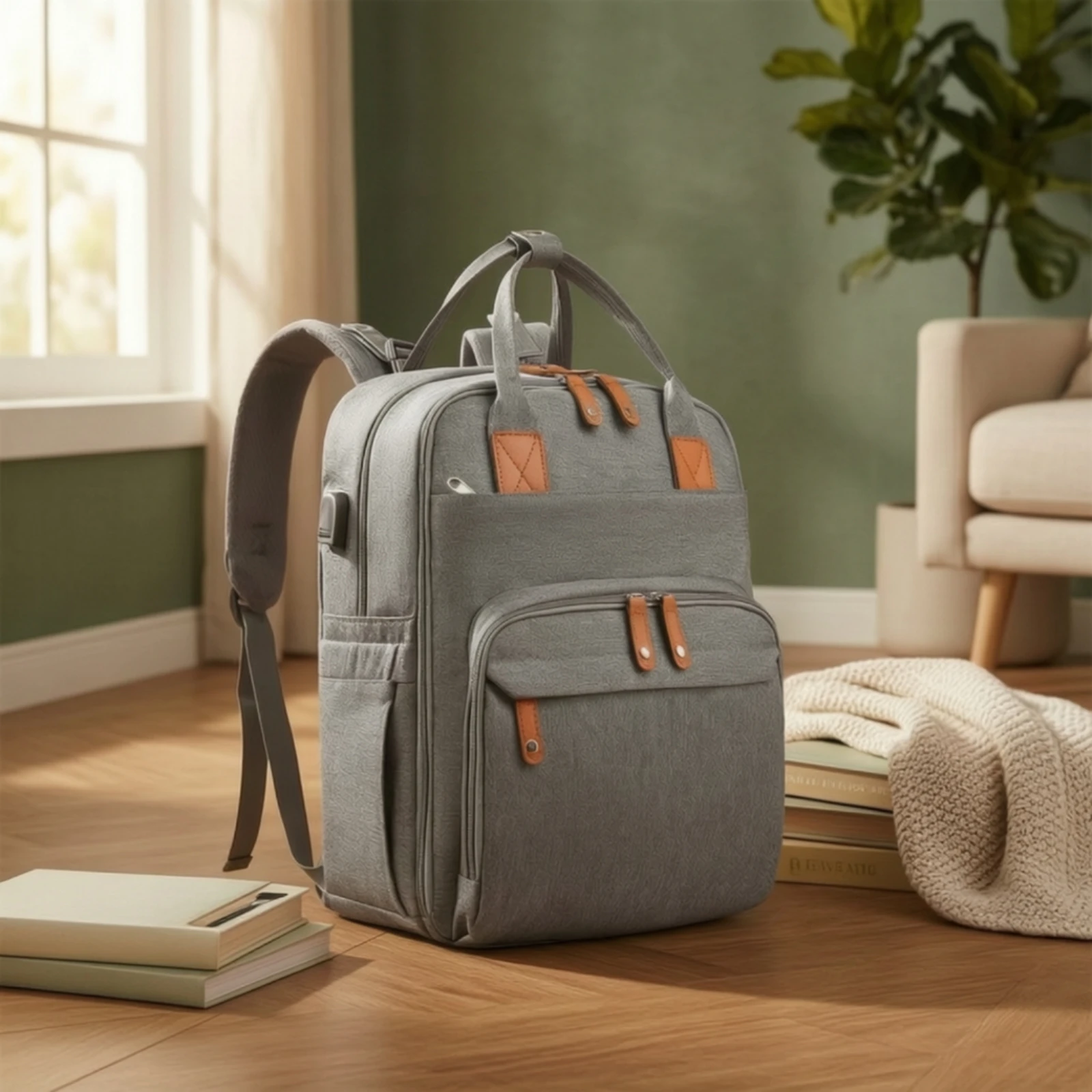 Diaper Bag with Baby Bed Portable Diaper Bag Backpack with Changing Station Multifunction Large Capacity for Parents, Outdoor