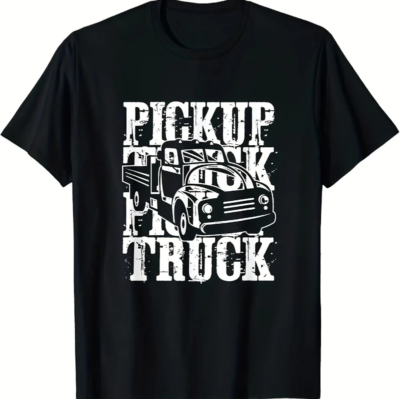 Men's Vintage Pickup Truck Graphic T-Shirt Distressed Retro Classic Truck PICKUP TRUCK Lettering All-Season Casual Short Sleeve