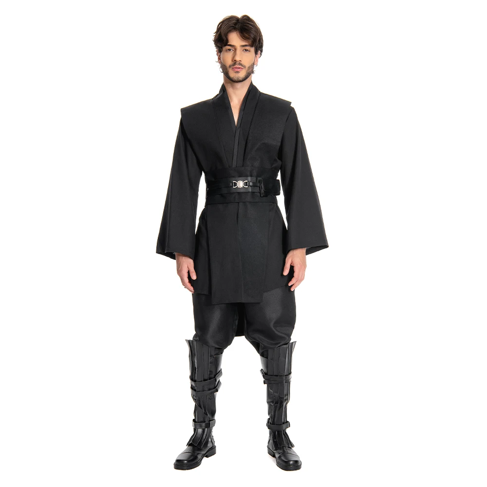 Obi Wan Cosplay Anakin Costume Knight Black Suit Movie Space Battle Roleplay Top Pants Cloak Adult Men Halloween Party Clothes