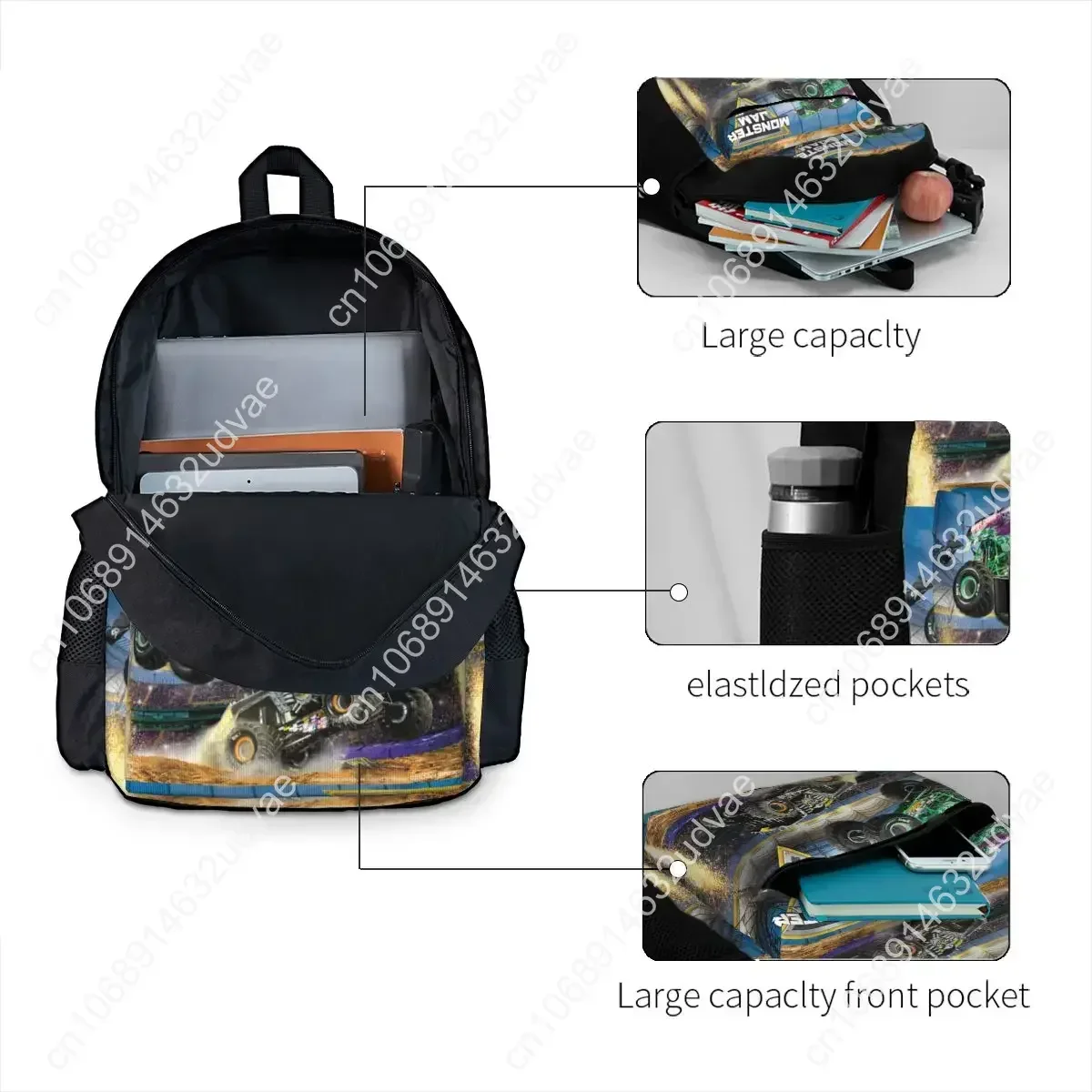 Ransel Pola Monster Jam Klasik Tas Buku Tas Sekolah Ransel Kartun Tas Bahu Ransel Perjalanan
