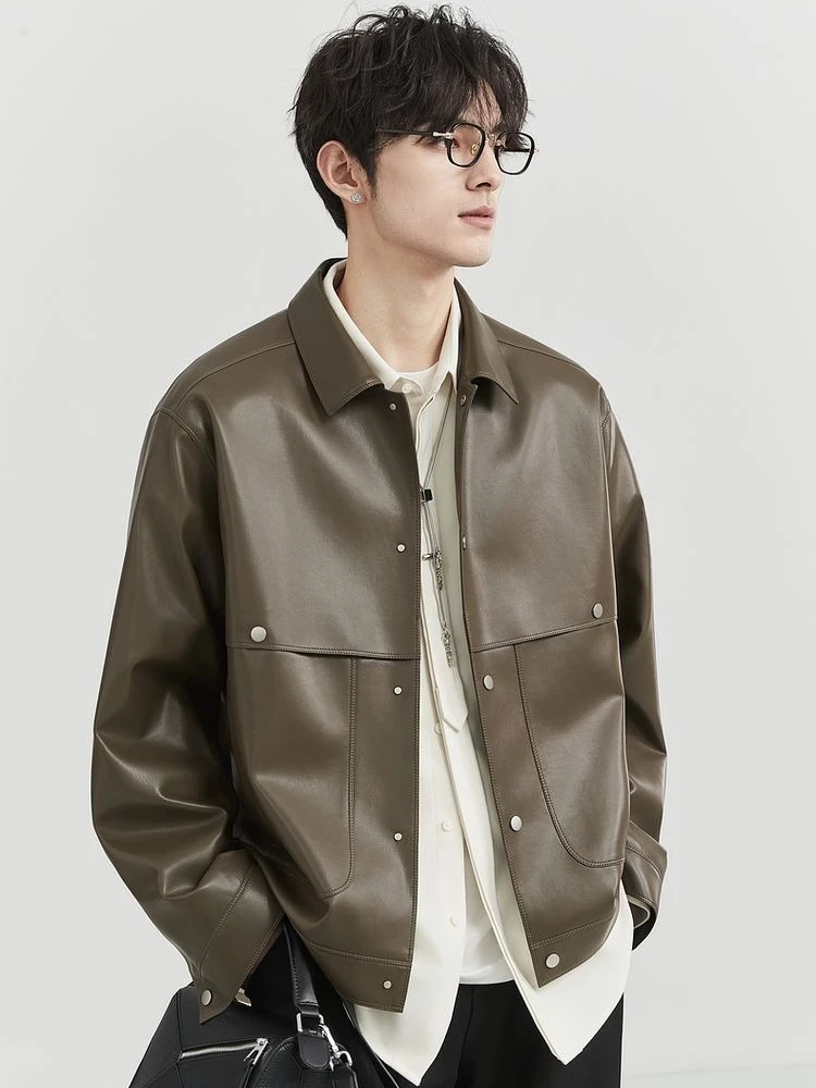 2026 Autumn Men's PU Leather Jacket Short Biker Casual Coat Fashion Trendy Outerwear