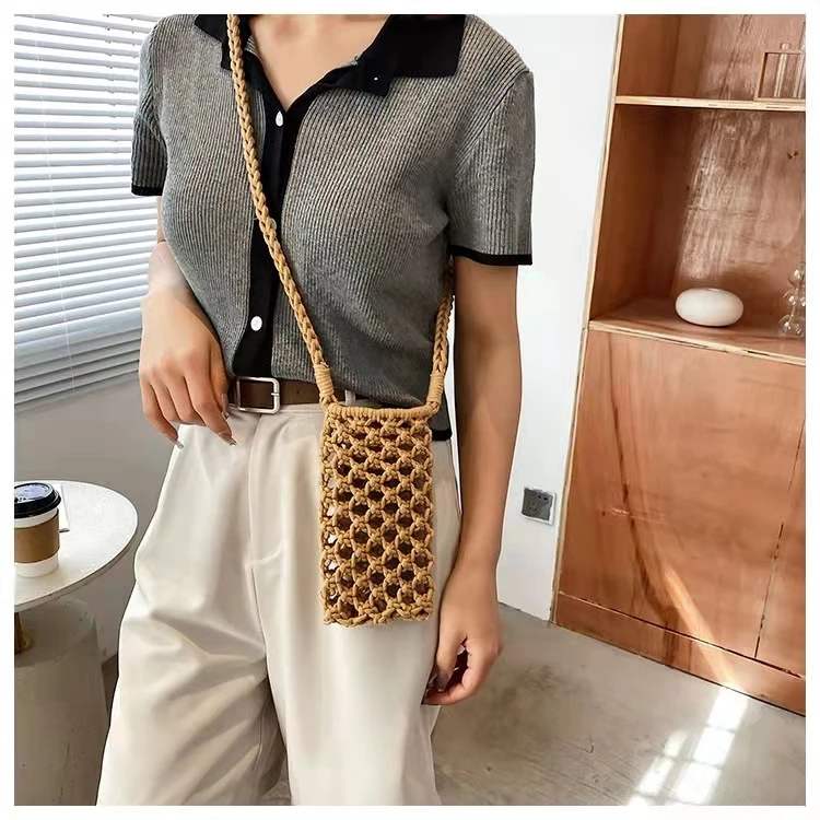 Women\\u2019s Small Crossbody Phone Bags Fashion Solid Color Hollow-out Woven Cell Phone Bags