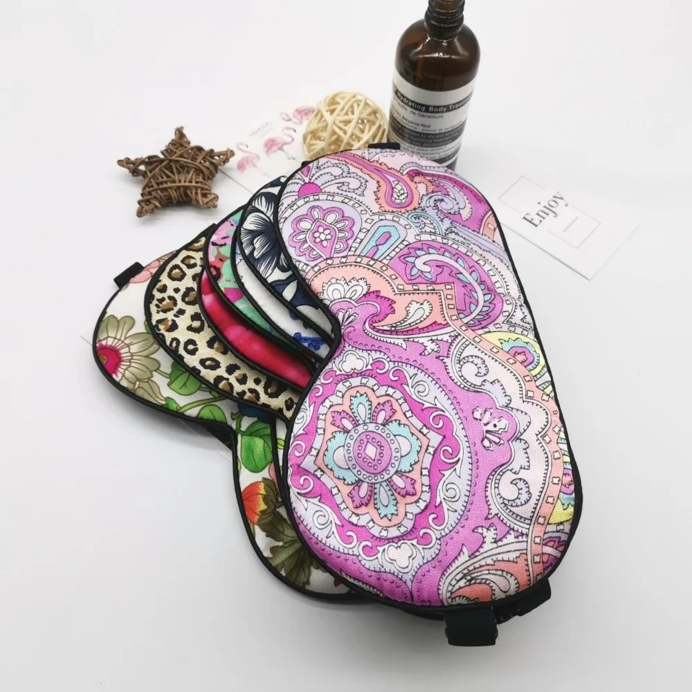 Soft Portable Silk Sleep Mask Floral Pattern Pure Silk Travel Blindfold Adjustable Strap Eye Shading Mask Night Sleep Relax Aid