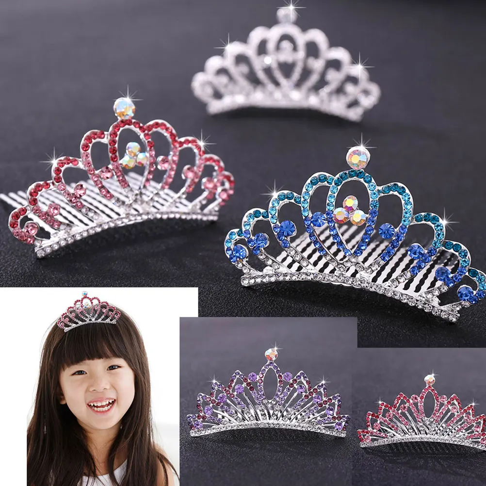 

3 Pcs Multicolor Hair Comb Toppers Bridal Accessories Crown Girls Crystal Headdress