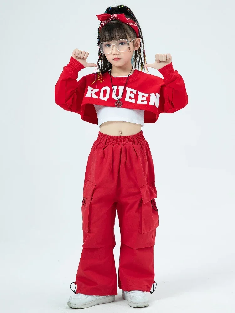 Tenue de danse jazz Kpop pour filles, vêtements de danse Hip Hop, performance de pom-pom girl, rouge trempé, noir, danse de rue, costume de scène, VDB7415