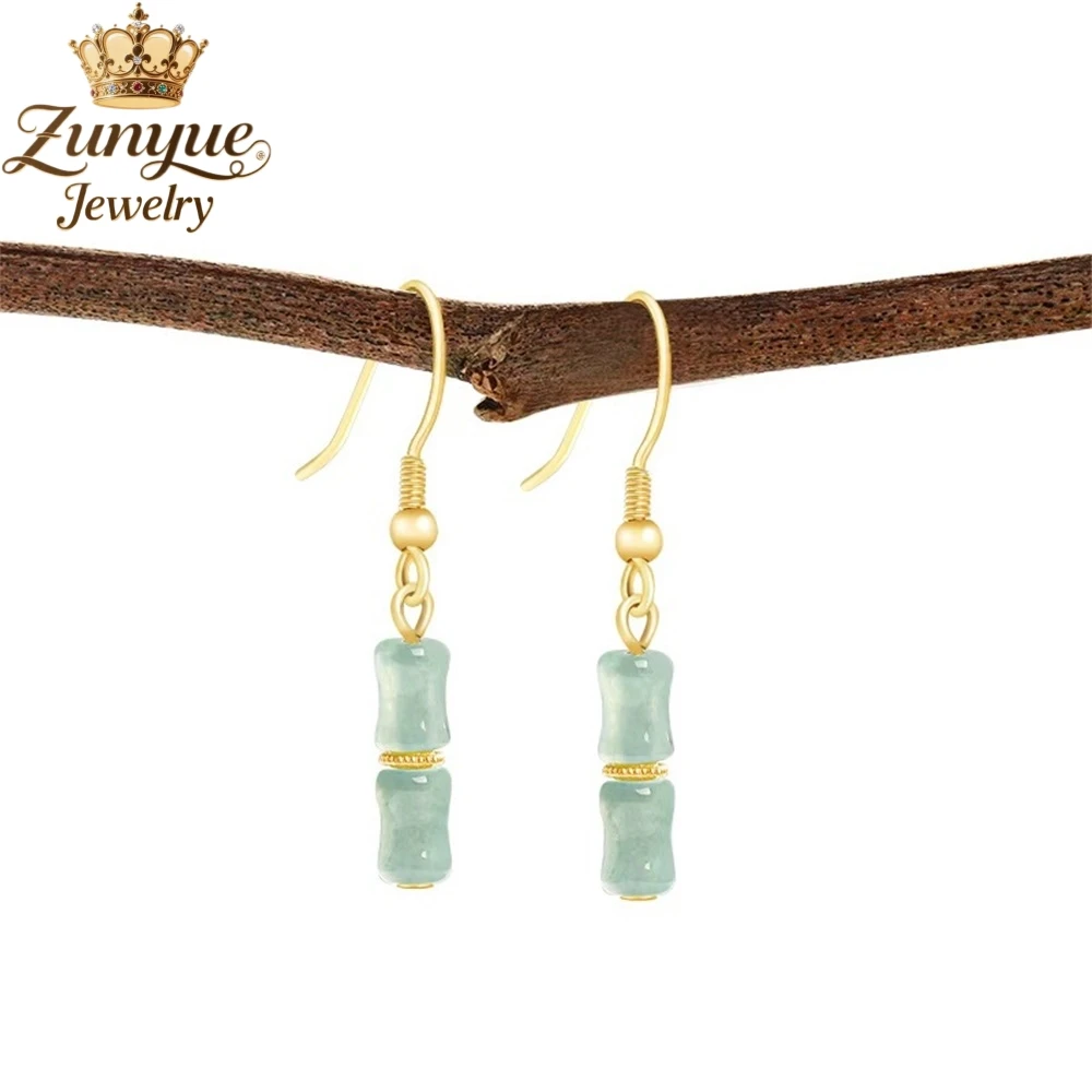 Natural A-Grade Jadeite Blue Water Bamboo Joint Earrings Luxury Quality Jewelry Fashion Jewelry Exquisite Charms Popular Elegant
