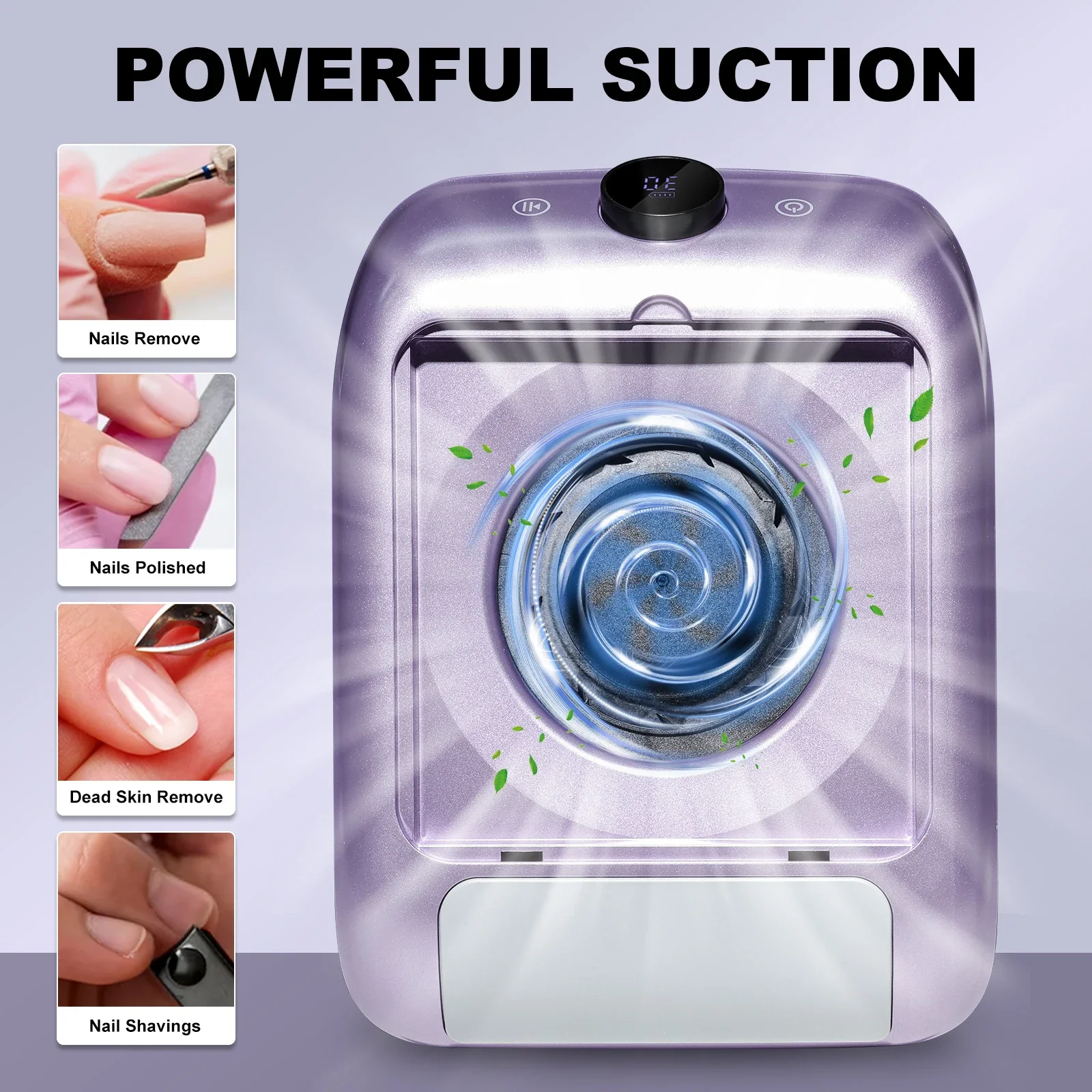 Recarregável poderoso coletor de pó do prego sem fio extrator poeira com display led velocidade ajustável ferramentas manicure