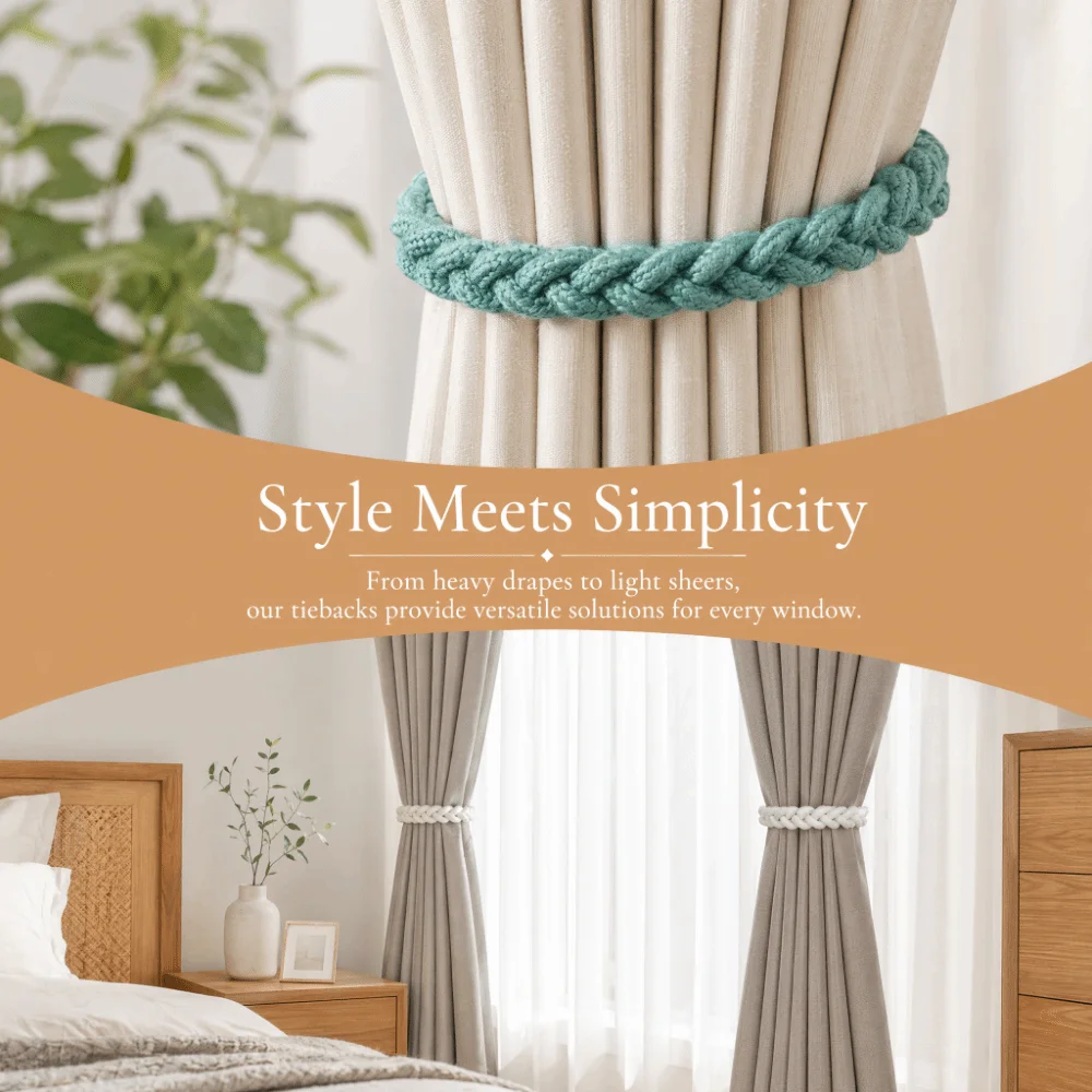 1 Pair Fashion Magnetic Curtain Tieback Boho Style Adjustable Braid Curtain Straps Simple Curtain Buckle Decoration