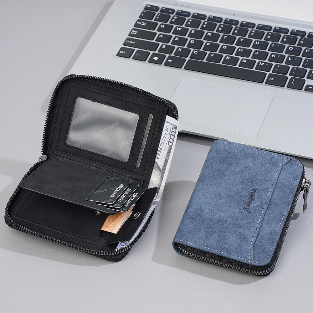 

Высококачественные новые мужские кошельки-кардхолдеры с матовой отделкой, на молнии, для монет, простые, из ПУ, с зажимами для карт, большой вместимости, мужские зажимы для денег