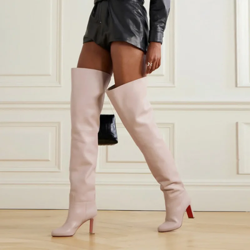

Autumn And Winter Women's Luxury Thick High-heeled Over The Knee Round Headed Cowhide Suede Ladies Plus Size Boots