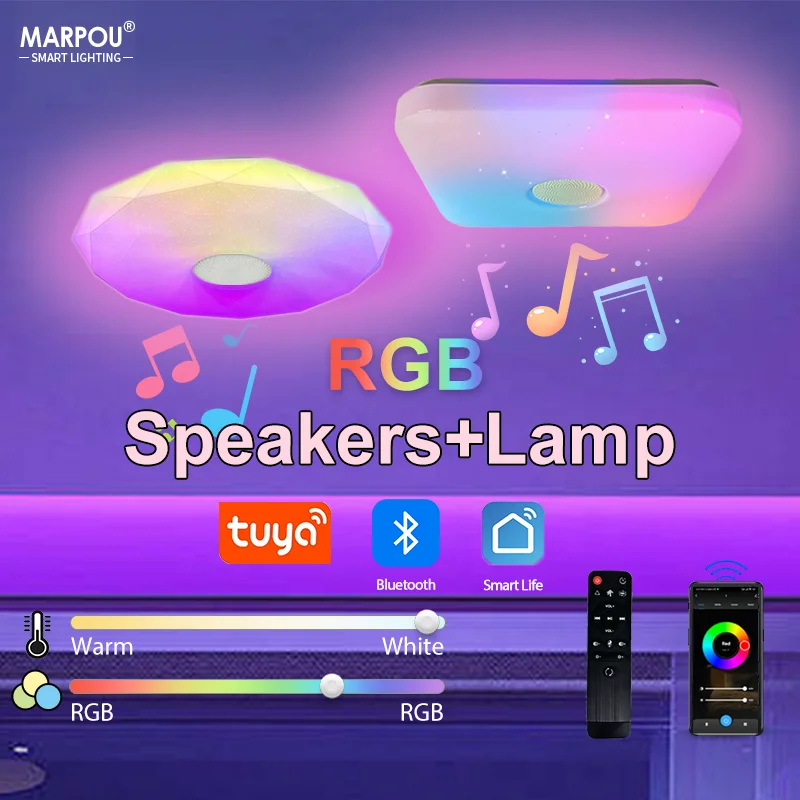 

LED Smart TUYA Ceiling Light With Speaker RGB 36W 220V Home Indoor Luster Bluetooth APP Remote Control Bedroom Living Room Party