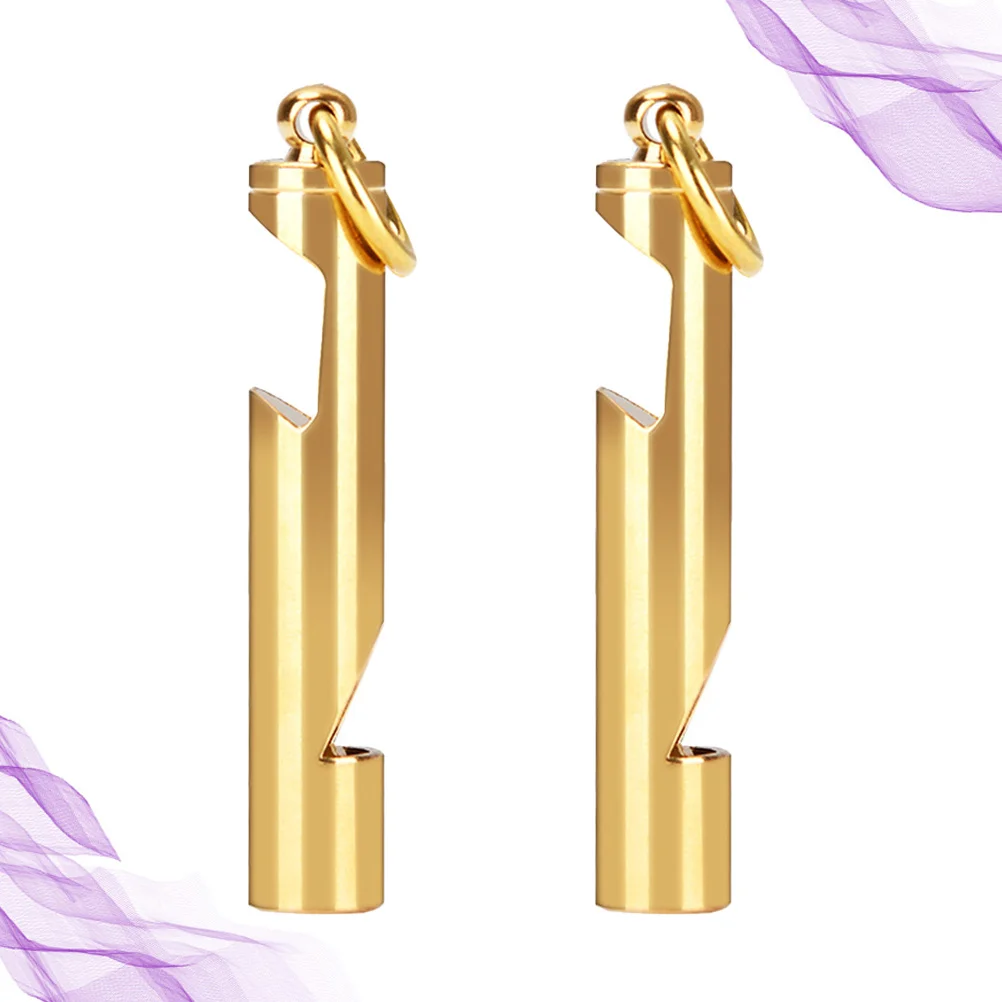 2 قطعة صافرة نحاسية ذهبية بقاء فتاحة الزجاجات المفاتيح قلادة صافرة الطوارئ للتدريب الرياضي في الهواء الطلق أداة إنقاذ