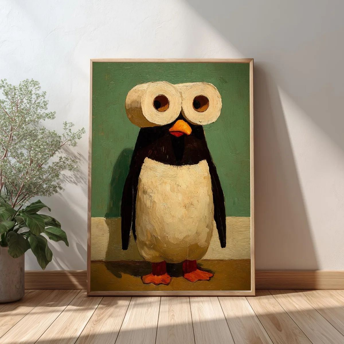 Funny Penguin Toilet Canvas Prints Poster Tissue Roll Binoculars Whimsical Animal Art Prints Bathroom Wall Art Home Decor Poster