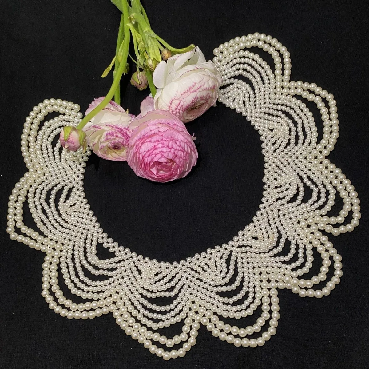 Hand-woven Plastic Pearls Collars Necklace Multi-layer Wide Neck Decoration Pearls Gravata Bolo Tie Collars Jewelry for Women