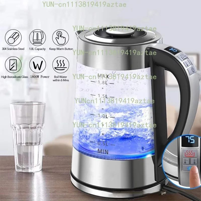 1800W 1.8L Electric Kettle, Glass Stainless Steel Fast Heating Water Boiler Teapot for Home