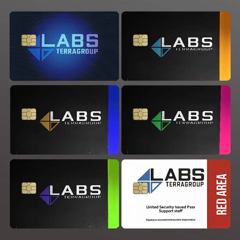Game E-Escapes From T-Tarkovs Labs Terra Group Credit Skin Cover Card Stickers 4PCS Film Bus Pass Front Decoration Bank Debit