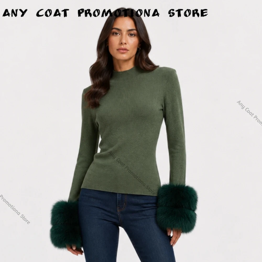 Sweaters for Women Fur Trim Comfortable Knit Cardigan Real Fur Cuffs Soft Winter Texture for Daily Travel and Casual Styling