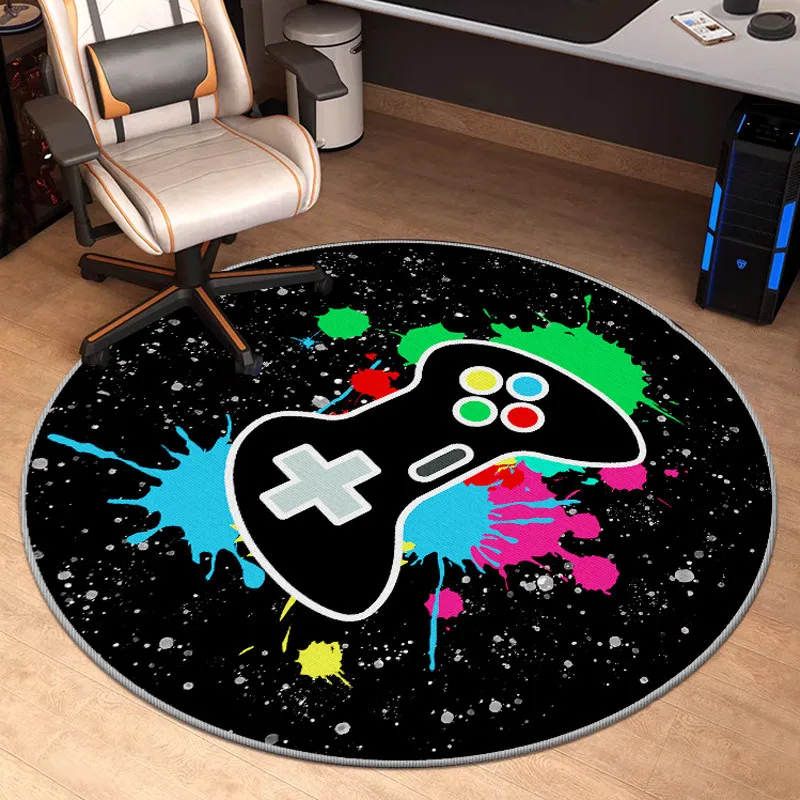 Vibrant Color Splatter Controller Round Rug Galaxy Starry Sky Gamer Chair Mat
