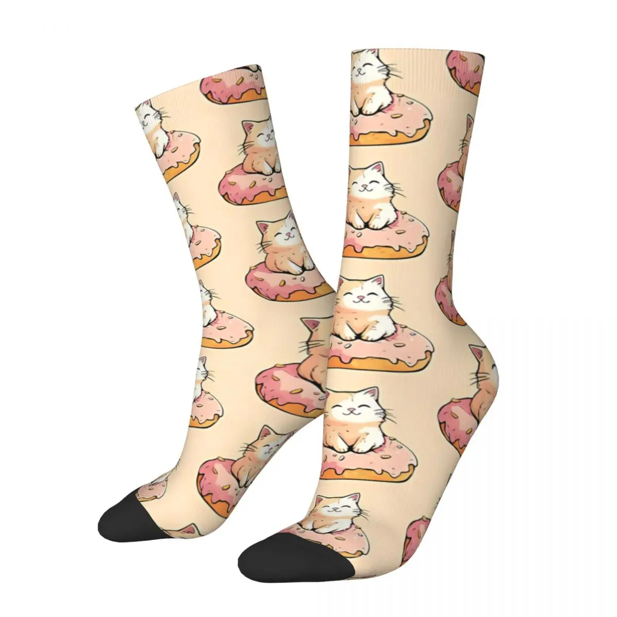 Cute Cat Stress Donut Dessert Socks Male Mens Women Autumn Stockings Harajuku