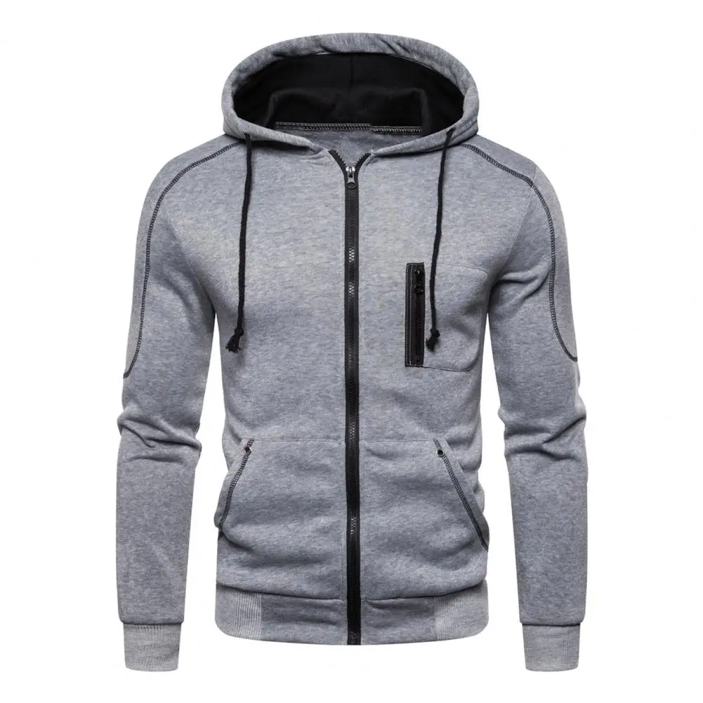 Men Hoodie Color Blocked Multi Pocket Casual Cardigan Drawstring Hooded Sweatshirt Jacket 	Casual Long Sleeve Zipper Men Hoodies