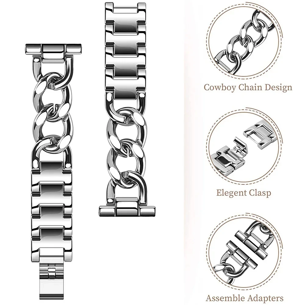 20mm Metal Chain Bracelet For Samsung Galaxy Watch 4 5 6 3 40mm 44mm Classic 42mm 46mm 43/47mm For Huawei GT3 GT4 Amazfit GTS