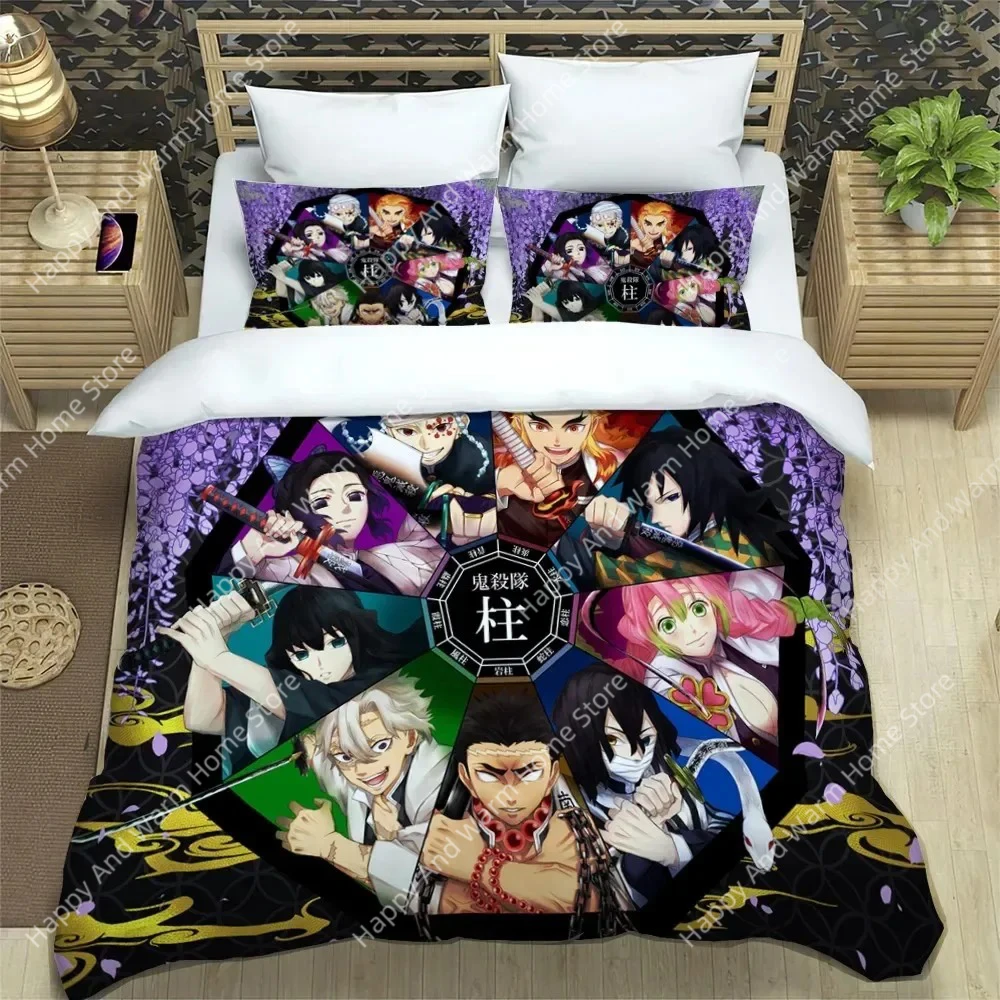 Demon Slayer bedding set soft bed cover pillowcase single/double Japanese manga Boys and adolescents sheet set