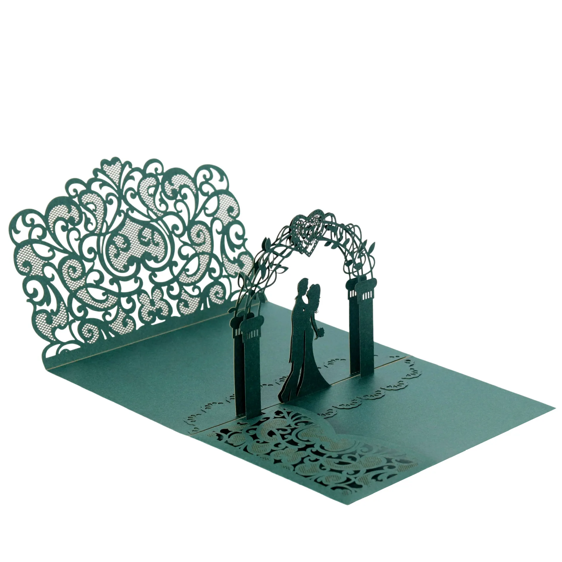 100/50 قطعة ثلاثية الأبعاد غطاء بطاقة دعوة الزفاف الأزواج المنبثقة الزفاف الليزر القلب حفلة خطوبة الثلاثي للطي دعوات قذيفة #1