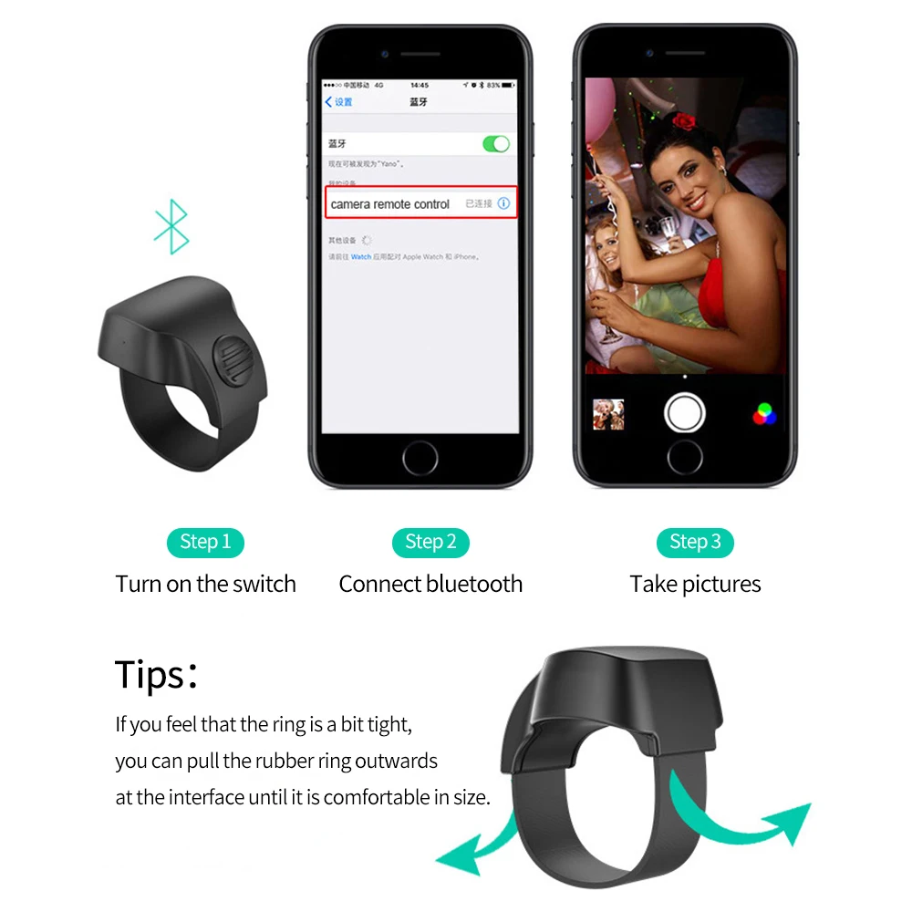 New Bluetooth-co Remote Button Ring 10M Wireless Controller Convenient Photo Camera Shutter Outdoor Phone Selfie for Android IOS