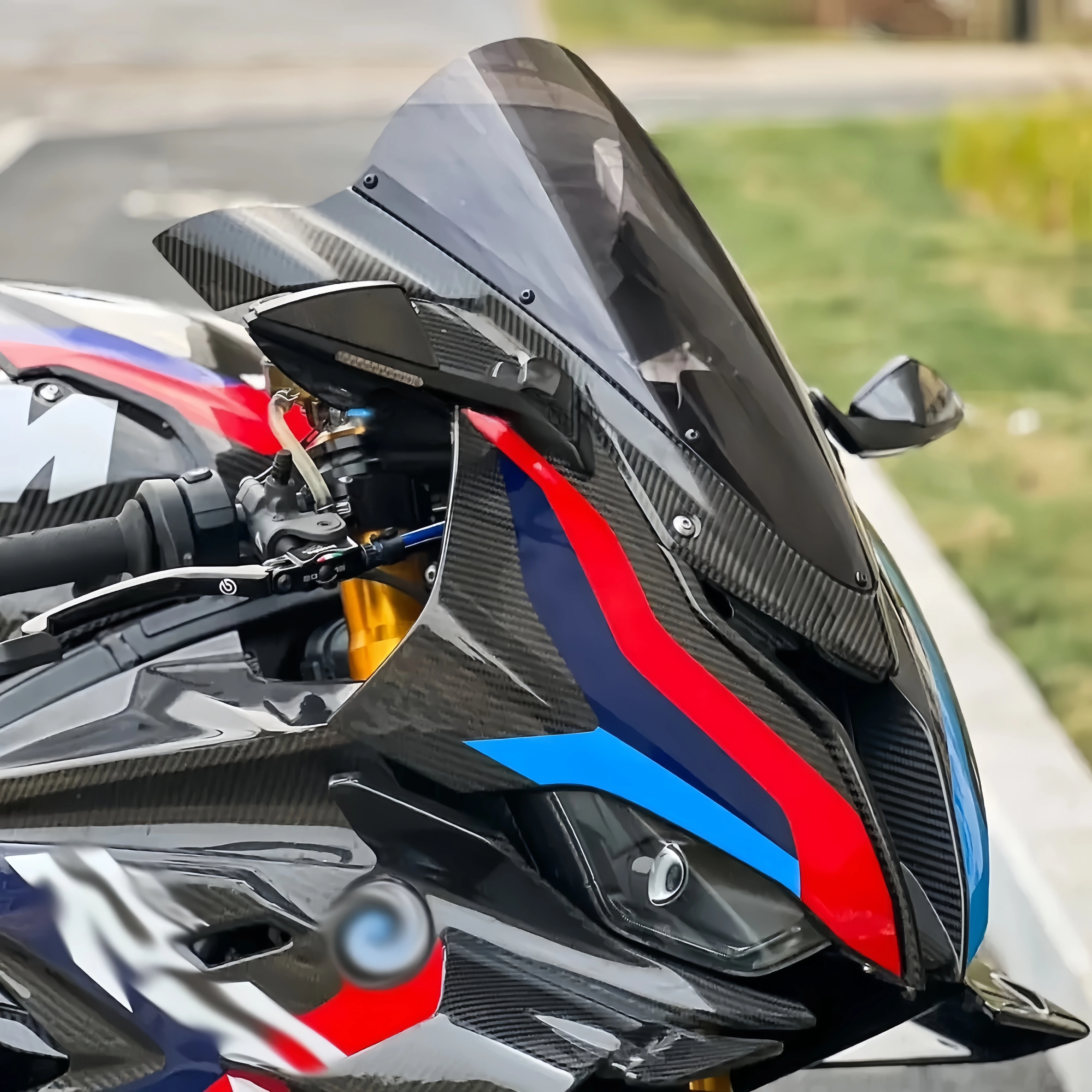 Motorcycle New Adjustable Swivel Comfort LED Turn Signal Mirror ABS Carbon Fiber/Stripes Black For BMW S1000RR M1000RR 2019-2025