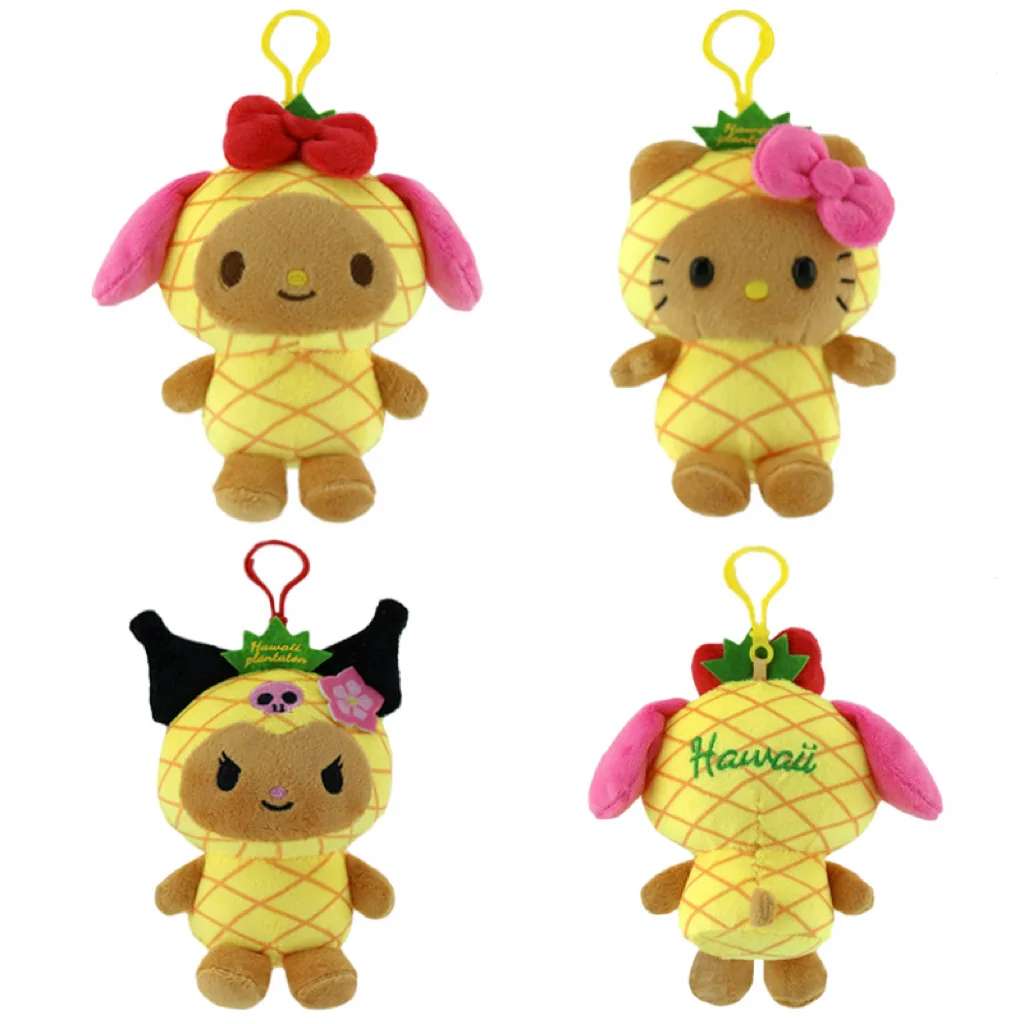 Nieuwe Hawaiiaanse jackfruittuin zwart lederen KT tashanger, Melody Kuromi pluche sleutelhanger