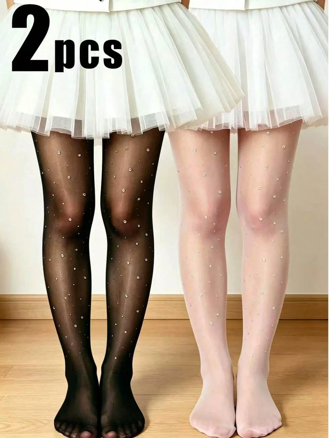 2Pack Toddler Girls Shiny Rhinestone Tights 2-14Y Sparkly Sheer Kids Pantyhose for Ballet Dance Birthday Party Special Occasion