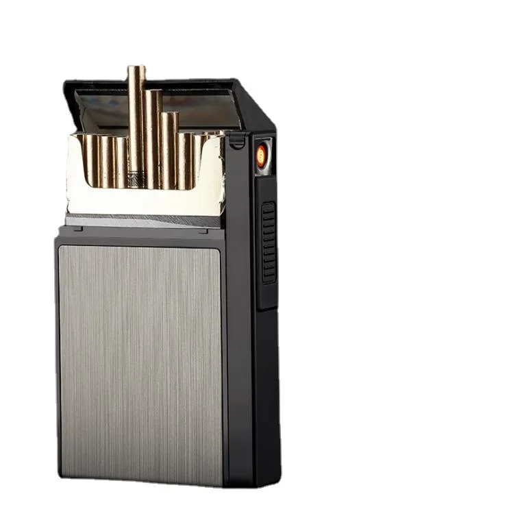 Women\'s 20-cigarette Slim Cigarette Box with Detachable Cigarette Lighter, Portable Aluminum Shell Cigarette Box