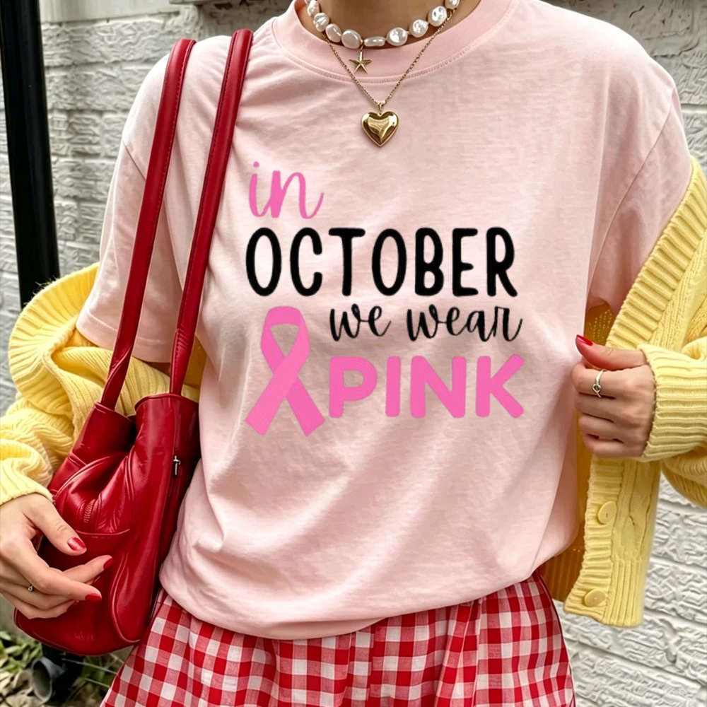 Boo Bees Ghost Pumpkin Breast Cancer Awareness T-Shirt Women Pink Ribbon Halloween Graphic Short Sleeve Casual Cotton Tee Tops