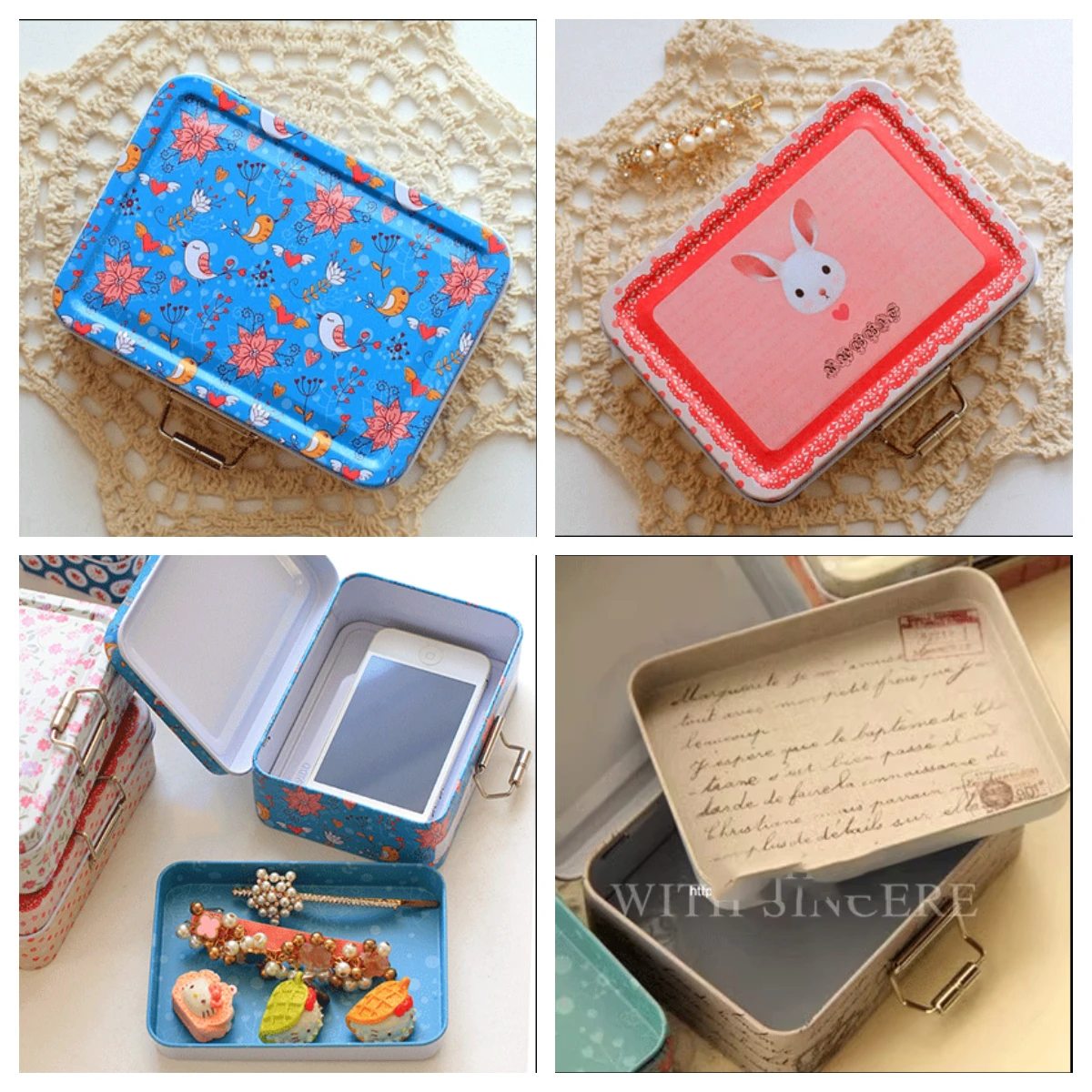 Vintage Flower Print Double Layer Metal Storage Box Collectables Tin Boxes Jewelry Small Accessories Packaging Candy Gift Box