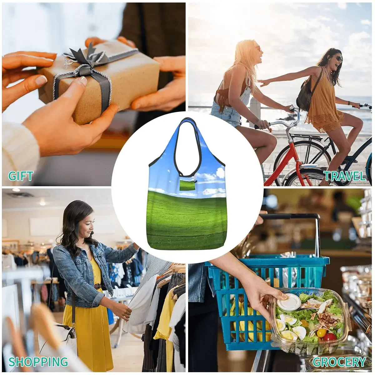 Windows XP Wallpaper Portable Tote Shopping Bags Reusable Shopper Bag Groceries Handbag Shoulder Bag