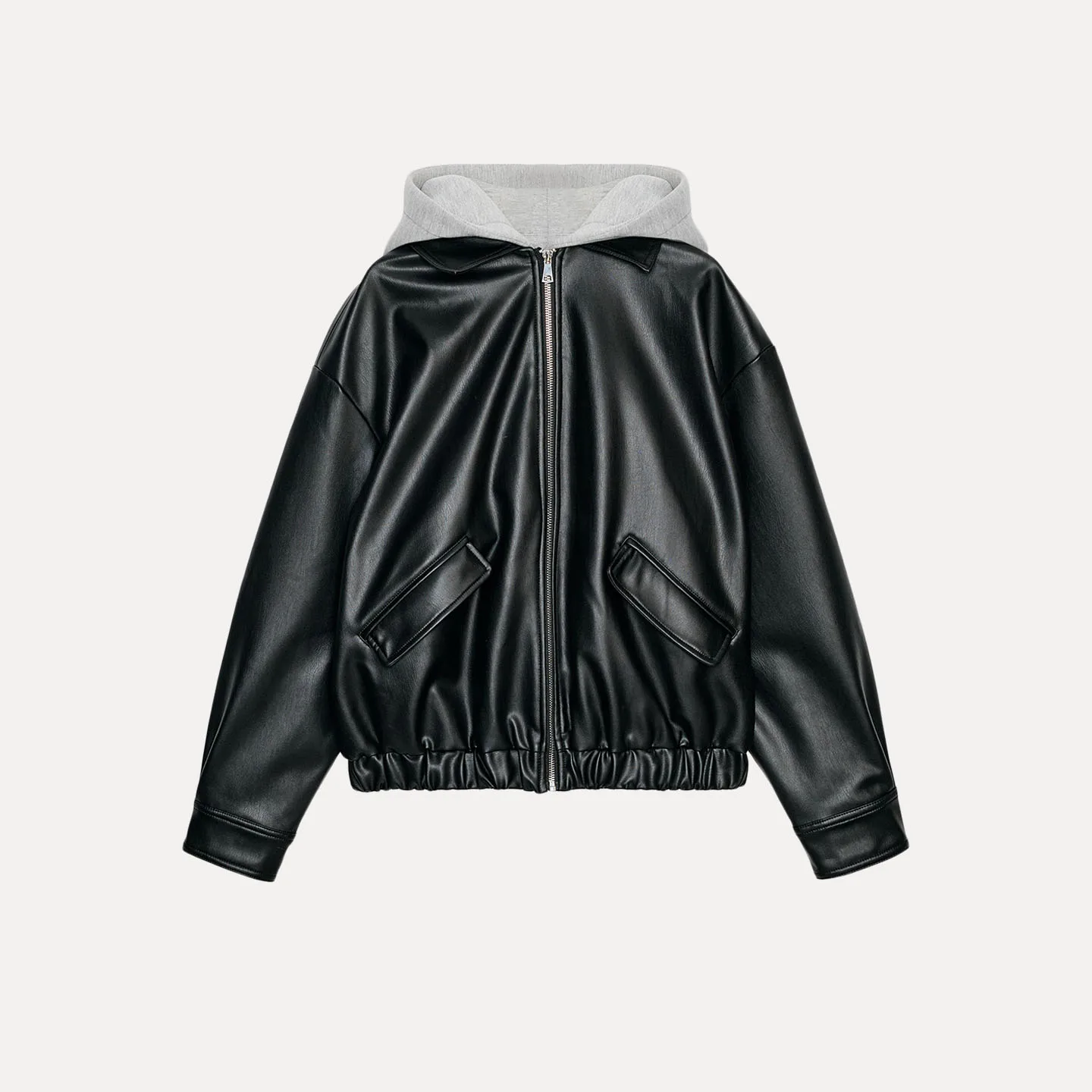 Z 2025 New Faion Patchwork Leather Effect Jaet Women's Coat Casual Commute Sle Long Sve Zipper Closure Coat