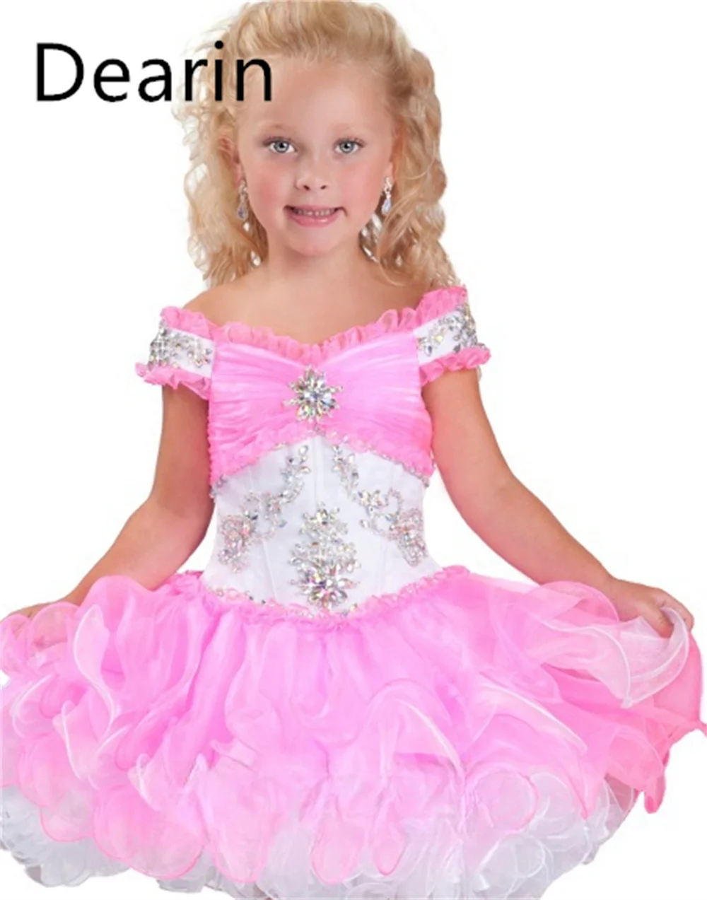 Vestido de menina flor personalizado Dearin ombro cinto linha A na altura do joelho saias vestidos