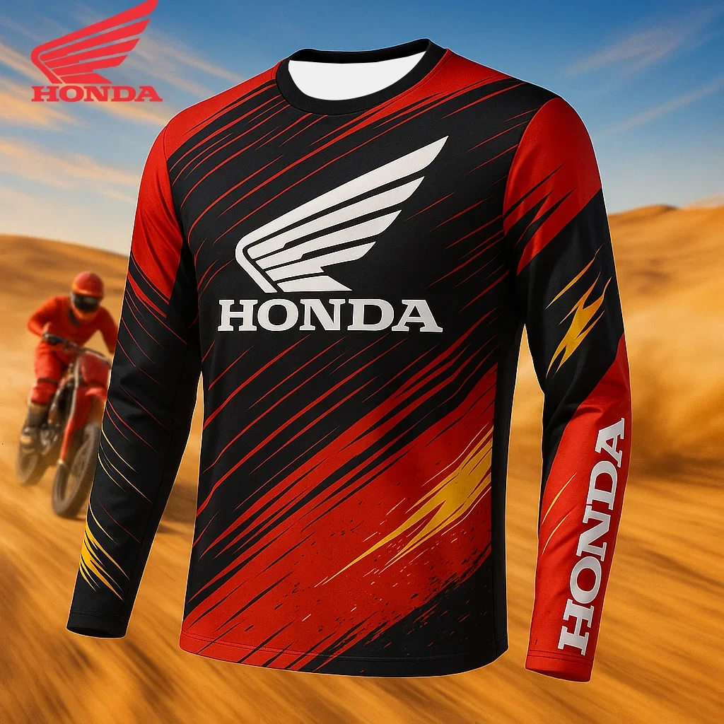 تي شيرت هوندا مطبوع ثلاثي الأبعاد بأكمام طويلة للرياضات الترفيهية اليومية في الهواء الطلق، ملابس ركوب الدراجات النارية للرجال والنساء