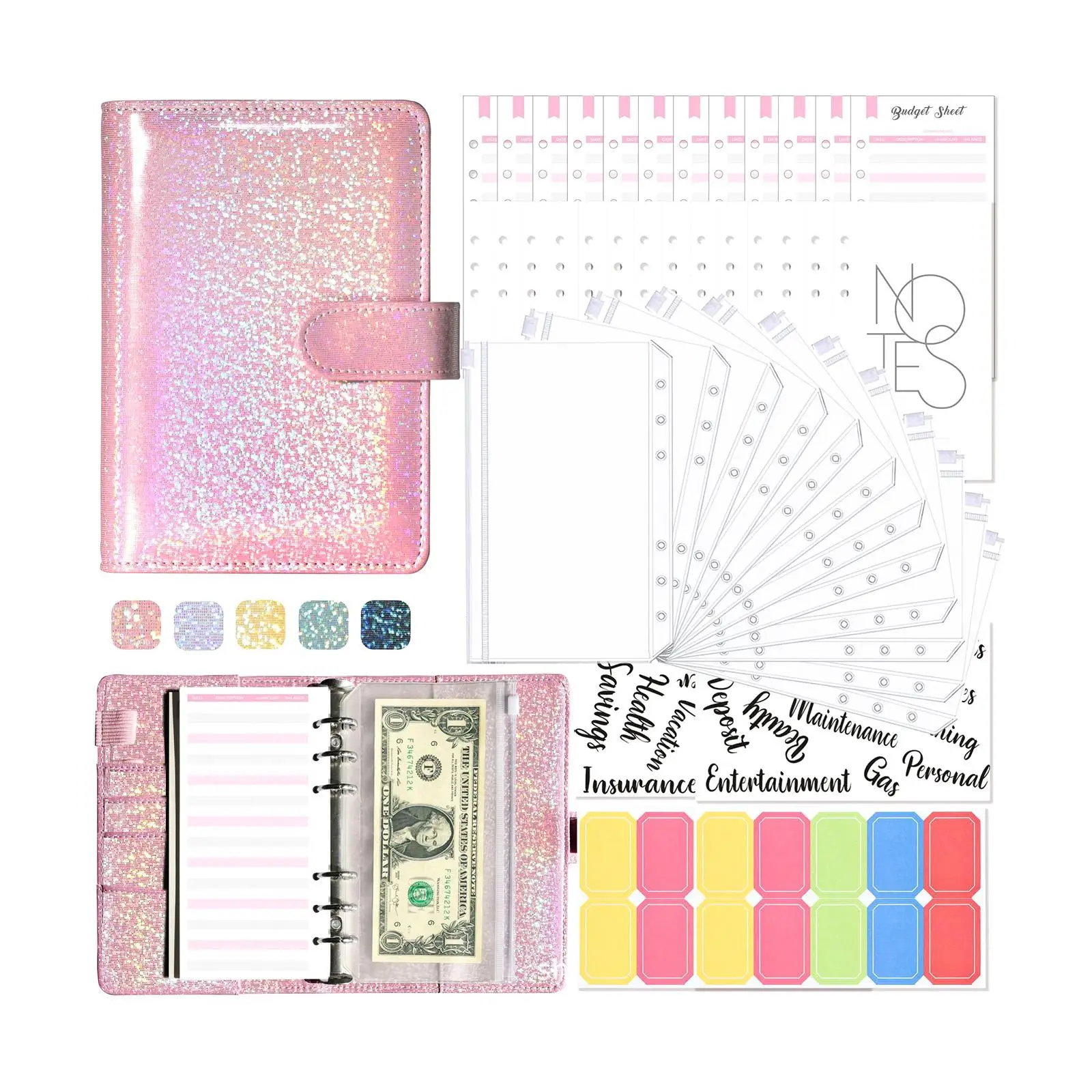A6 Budget Binder Planner PVC Transparent Pockets for Money Budget Saving