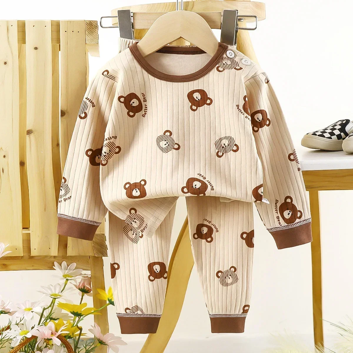 

New Kids Boys Girls Pure Cotton Warm Pajamas Cartoon Long Sleeve T-Shirt + Pants Toddler Baby Autumn Underwear Clothing Sets