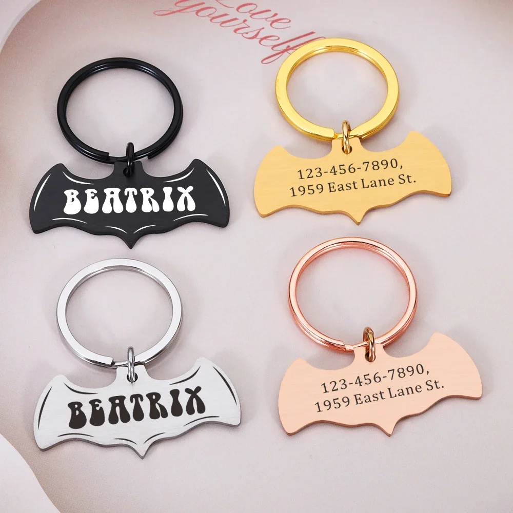 Personalized Dog Cat ID Tag Free Engraving Name Number Halloween Bat Anti-lost Collar Custom Pet ID Tag for Puppy Accessories